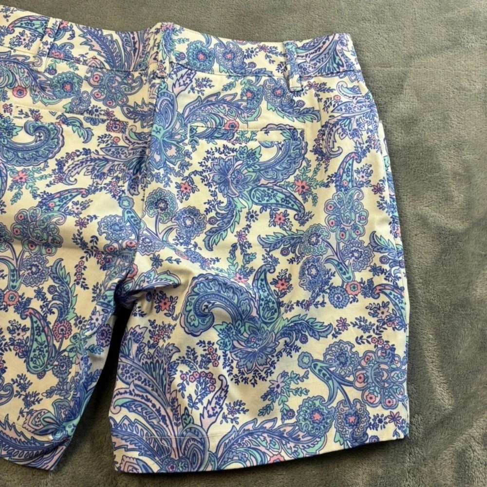 Talbots Petite Blue Pink Paisley Chino Shorts Size‎ 2P Cotton Stretch Summer